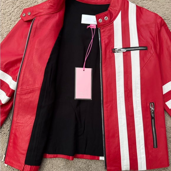 The Mighty Company Ferrara Red and White Leather Jacket - Picture 2 of 7